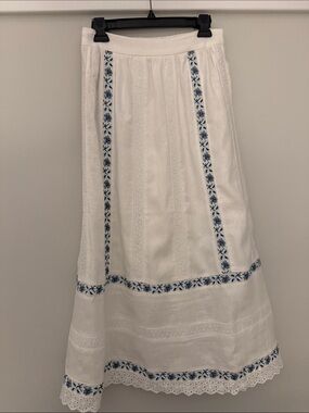 Caroline Constas White Maxi Skirt with Blue Embroidered Accents